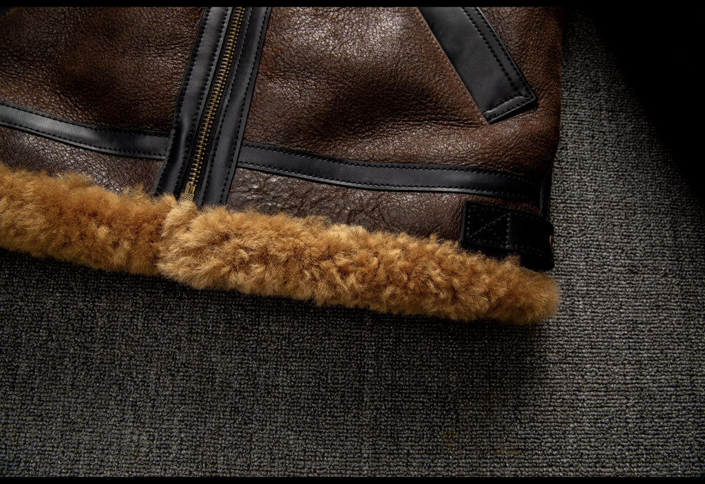 Brown Winter Shearling Jacket Men Retro Style Plus Size 5XL Genuine Natural Sheepskin Turn-Down Collar Thick Warm B3 Flight Coat