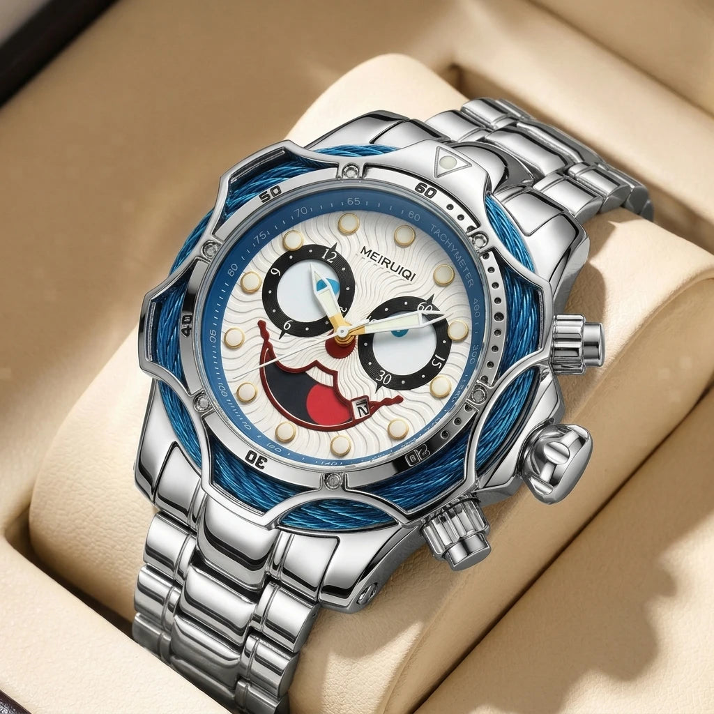 1pc Iridescent Color Changing Metal Strap Watch Mechanical Hollow Dial Chronograph Fashion Trendy Wristwatch For Men Women Daily