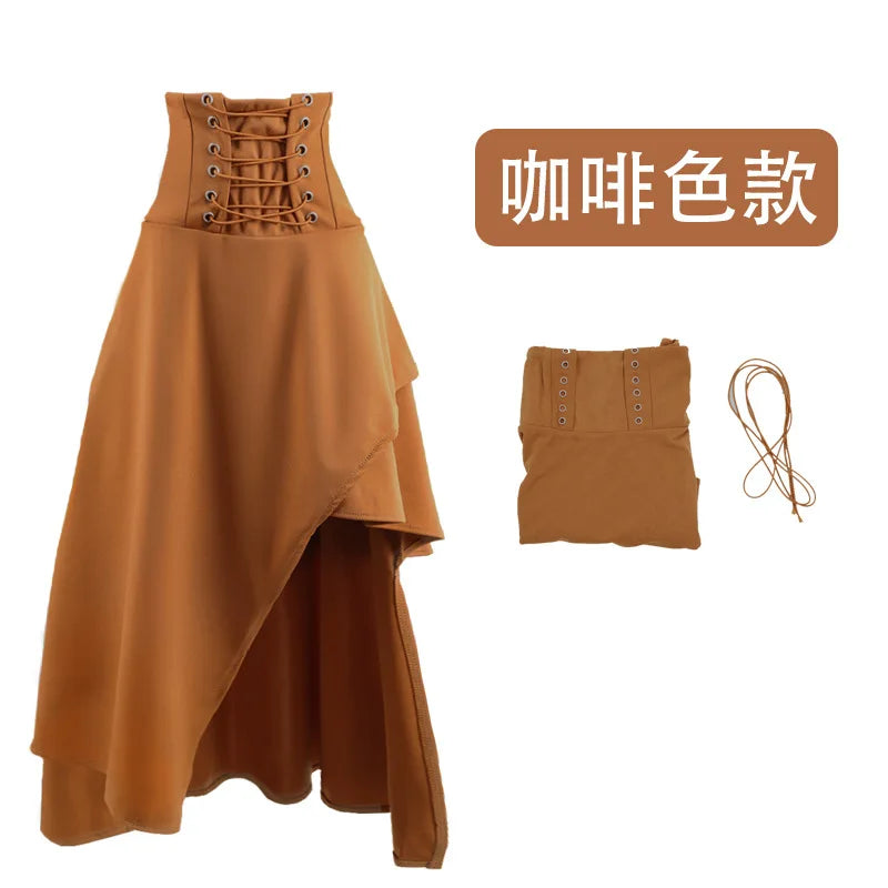 High Waist Gothic Skirt Half Length Irregular Long Skirt Five Colors Vintage Style Polyester Fabric Spring Summer Fashion