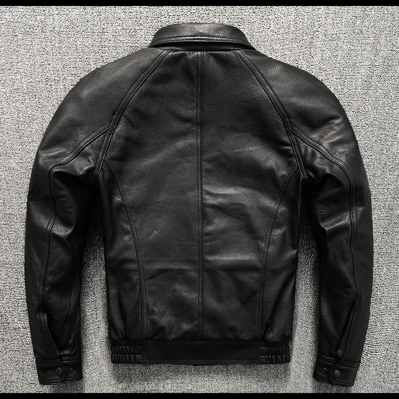 Black Winter Leather Jacket Men Retro Style Plus Size 5XL Genuine Natural Sheepskin Turn-down Collar Loose Casual Leather Coat