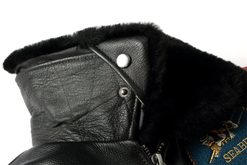 Dark Brown Pilot Leather Jacket Men Retro Style Genuine Natural Thick Cowhide Wool Collar Winter Military G1 Flight Coat