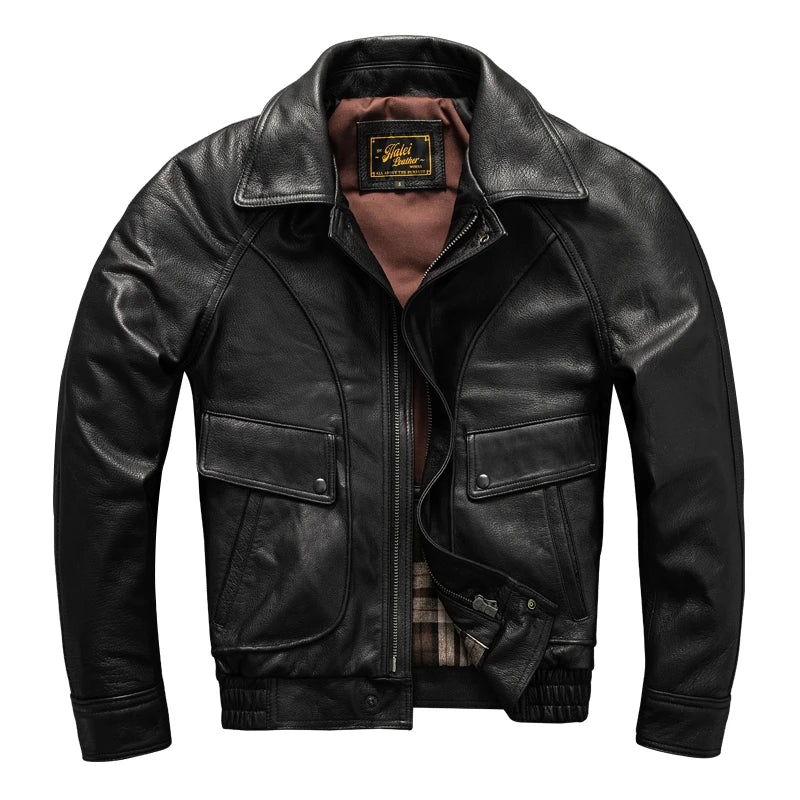Black Winter Leather Jacket Men Retro Style Plus Size 5XL Genuine Natural Sheepskin Turn-down Collar Loose Casual Leather Coat