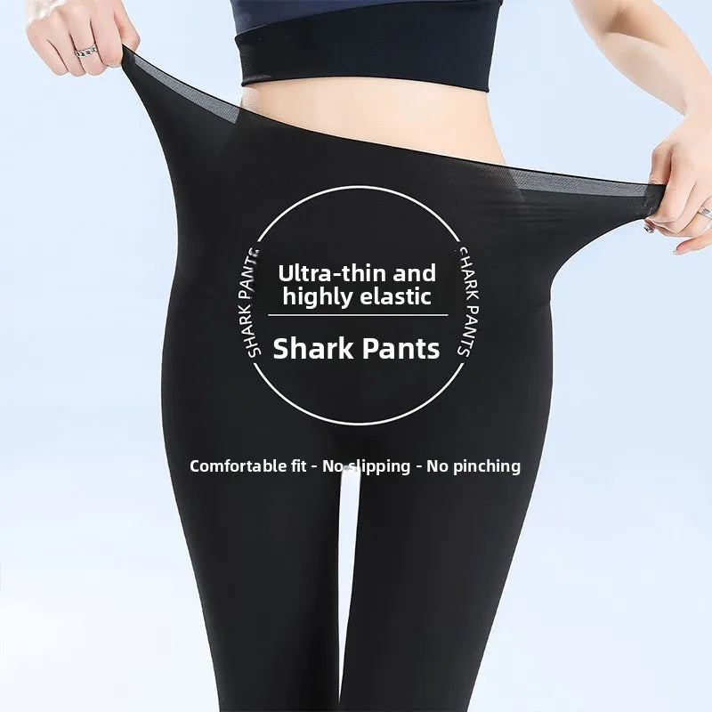 Ultra-Thin Ice-Silk High-Waist Comfortable Yoga Pants Breathable Stretchy Sharkskin Summer Outerwear Women's Clothing