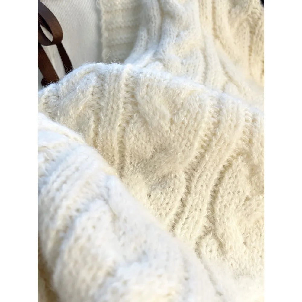 Women's Thickened Lazy Design Knitted Cardigan Sweater Outerwear Loose Princess Sleeve V-Neck Long Sleeve Autumn Winter Coat