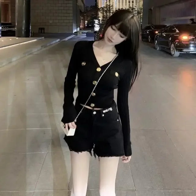 Fashionable Early Autumn Open Cardigan Slim Fit Waist Highlight Pure Color Knitted Sweater Short Style for Elegant Women