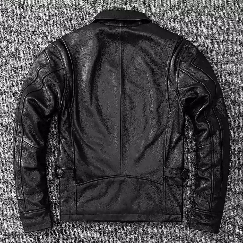 Black Autumn Leather Jacket Men Retro Style Plus Size 8XL Genuine Natural Cowhide Turn-Down Collar Smart Casual Coat