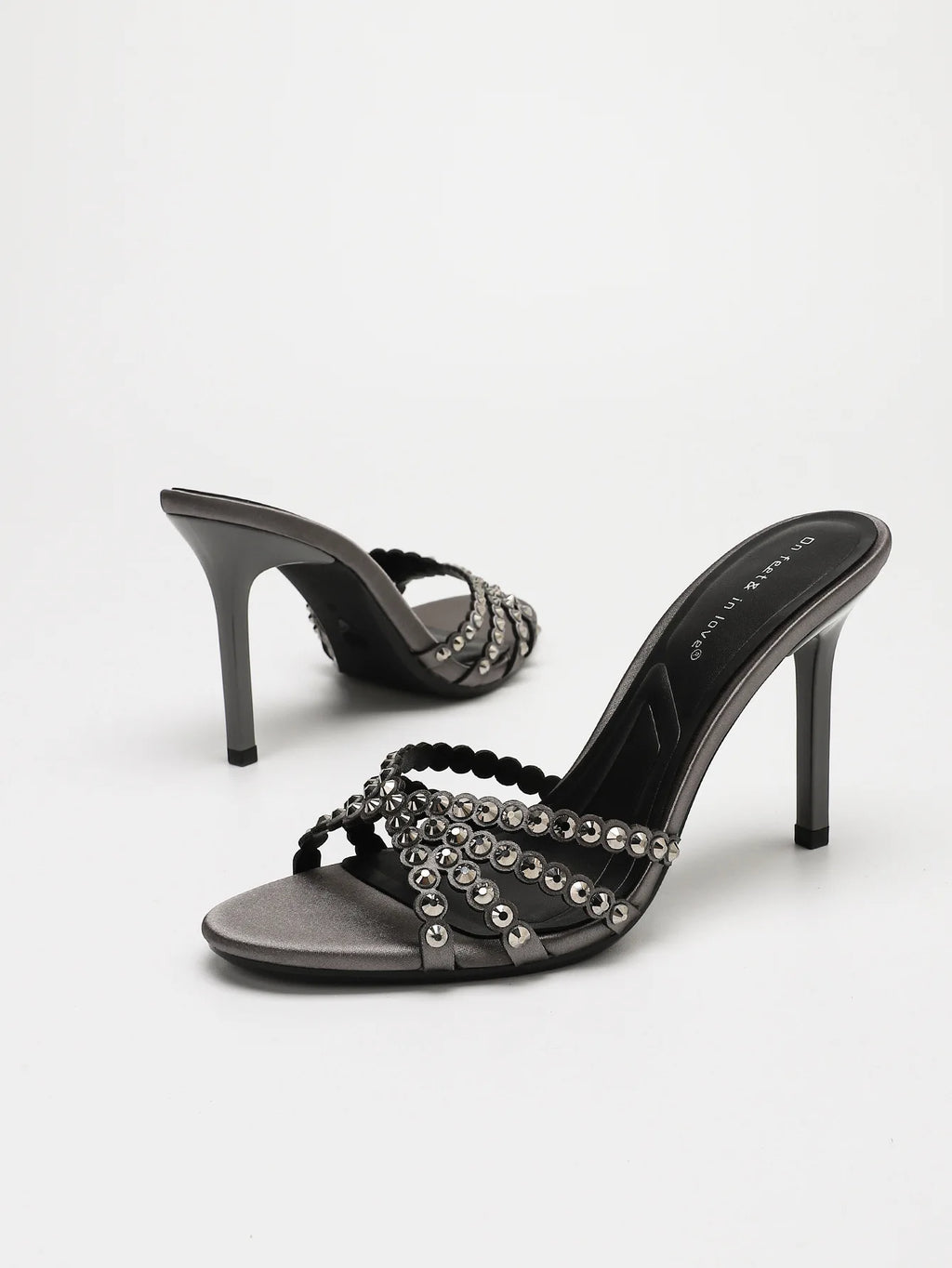 Fashionable Diamond Strap High Heels Sandals Women's Summer Party Shoes Fine Heel Versatile Elegant Ladies' Slip-On Slippers