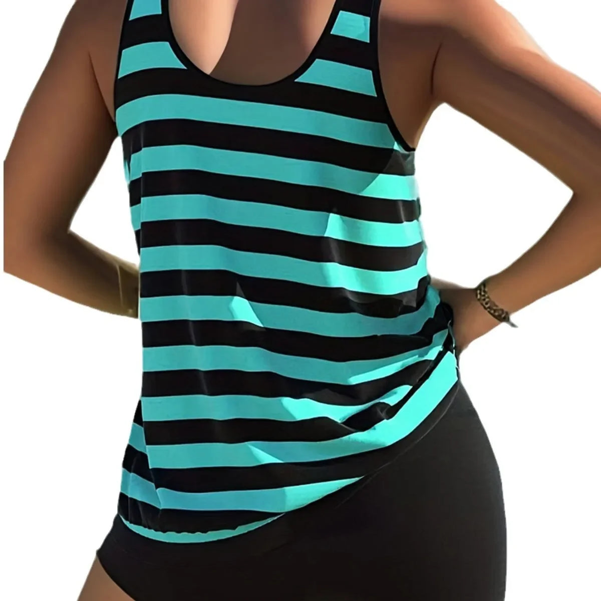 Conservative Striped Large Size Bikini Top Women's High Waist Bottom Separate Swimming Suits Hot Sale Of The Season New Arrival