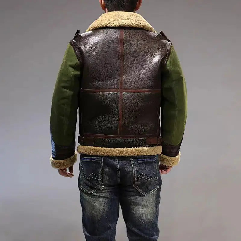 Dark Brown Winter Shearling Jacket Men Retro Style Plus Size 6XL Genuine Natural Thick Sheepskin Turn-Down Collar Flight Coat