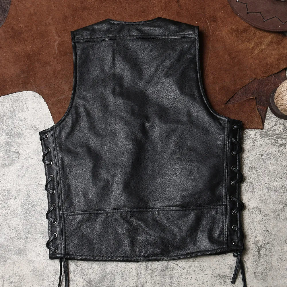 White Spring Leather Vest Men Sports Style Plus Size 4XL Genuine Natural Thick Cowhide Slim Fit Single Breasted Chain Vest