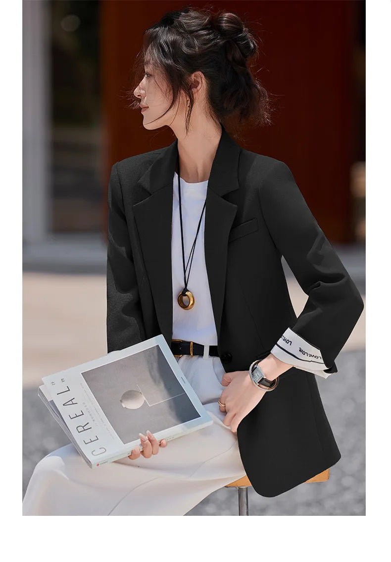 Café Brown Women's Casual Fashionable Suit Jacket Elegant Atmosphere Spring Autumn Season Polyester Spandex Commute Style