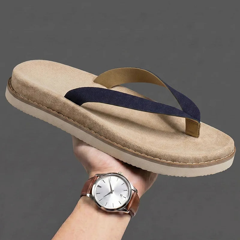 Summer Men's Simple Style Sandals Anti-Slip Faux Suede Soft Leather Slip-On Beach Footwear Comfortable Wear for Casual Use