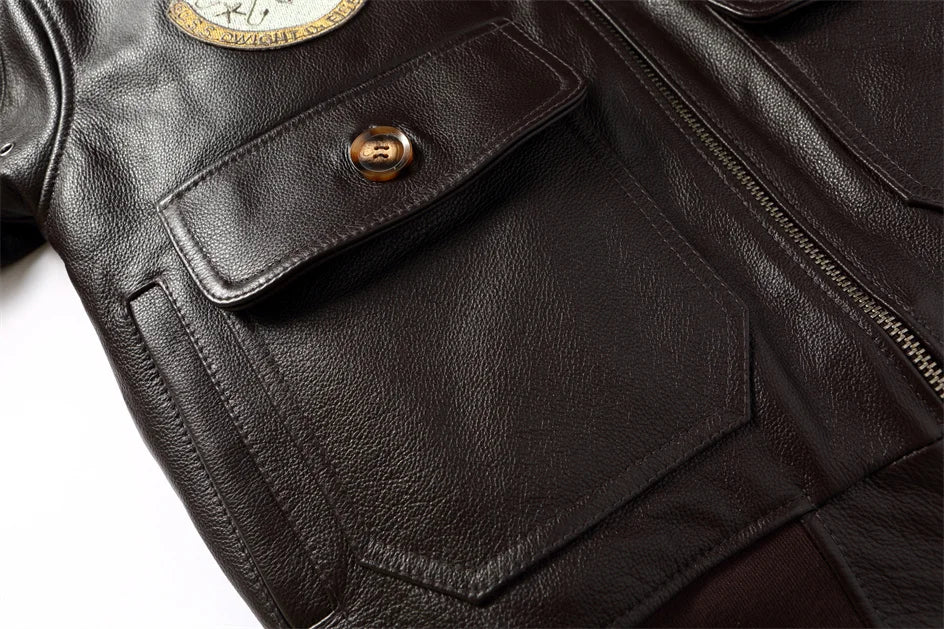 Dark Brown Pilot Leather Jacket Men Retro Style Genuine Natural Thick Cowhide Wool Collar Winter Military G1 Flight Coat