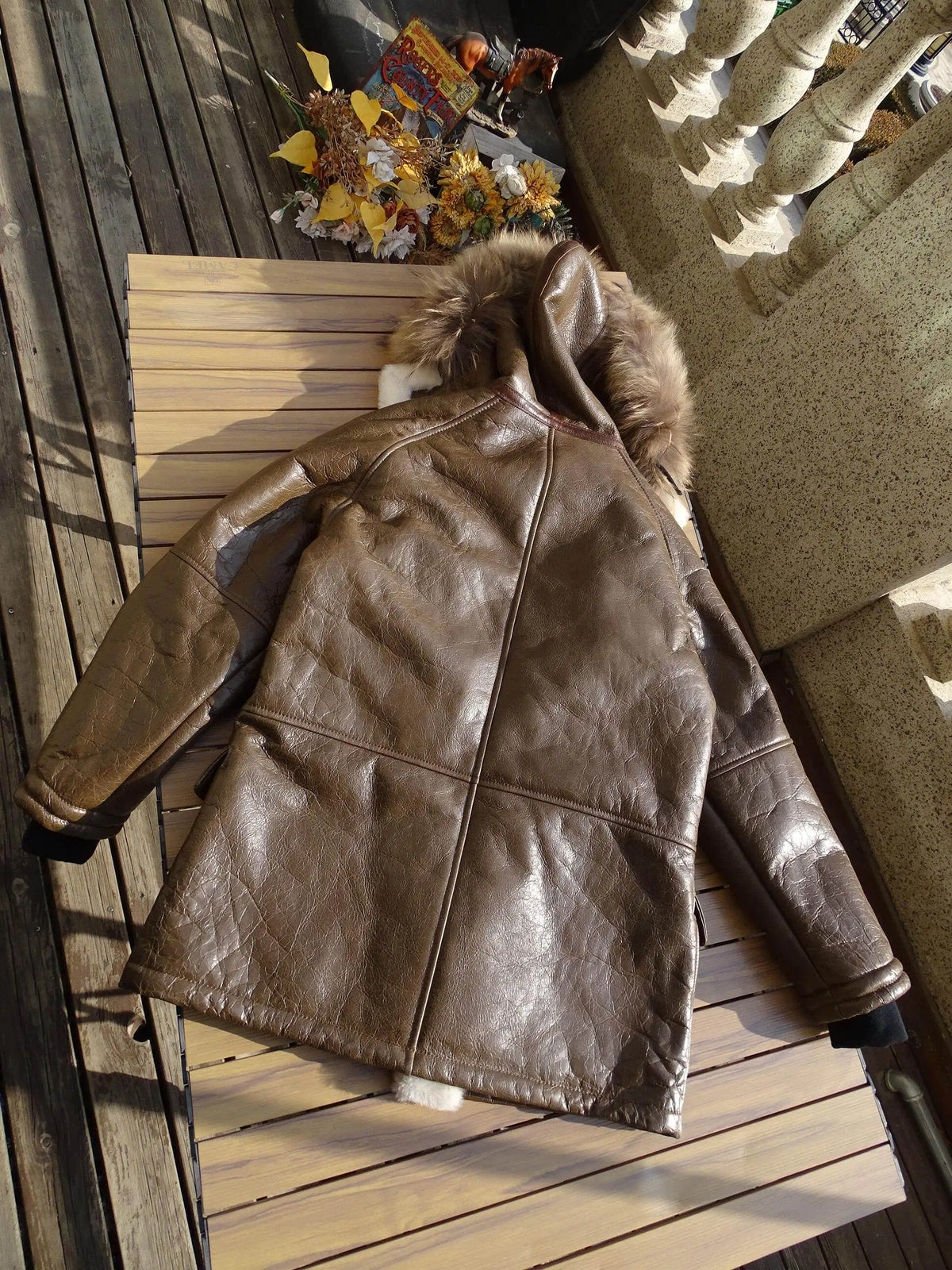 Brown Hooded Winter Shearling Jacket Men Casual Style Plus Size 5XL Genuine Natural Sheepskin Thick Warm Leather Coat