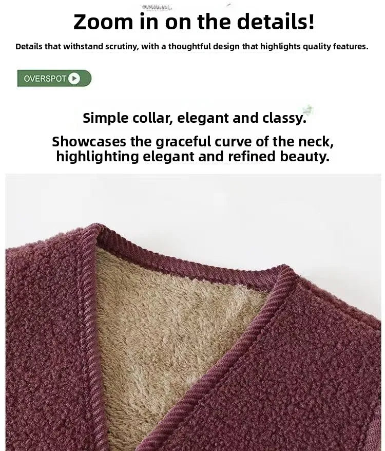 Lamb Fur Vest Thickened Fleece Warm Outerwear for Women Autumn Winter V-neck Striped/Plaid Style Single Button Closure Comfor...