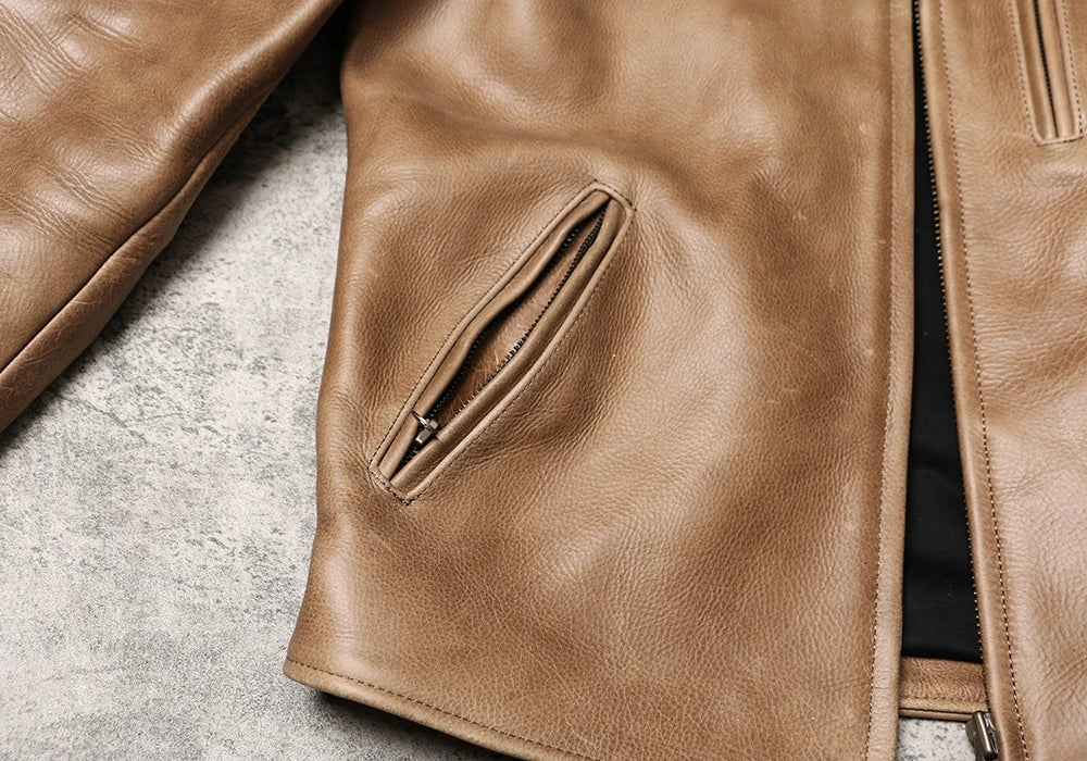 Light Brown Winter Leather Jacket Men Sprots Style Plus Size 5XL Genuine Natural Thick Cowhide Stand Collar Slim Leather Coat