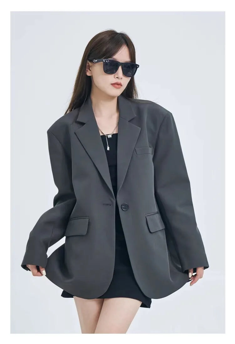 Casual Loose Women's Blazer Spring 2026 New Style Commute Fashionable Polyester Long Sleeve Single Button Patchwork Blazer