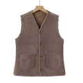 Lamb Fur Vest Thickened Fleece Warm Outerwear for Women Autumn Winter V-neck Striped/Plaid Style Single Button Closure Comfor...