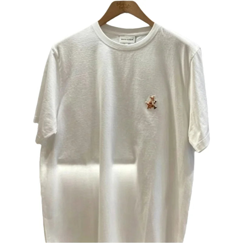 Embroidered Fox round Neck Short Sleeve T-Shirt Cotton Casual Loose Fit Youth Fashion Spring New Arrival Fox Pattern Tee