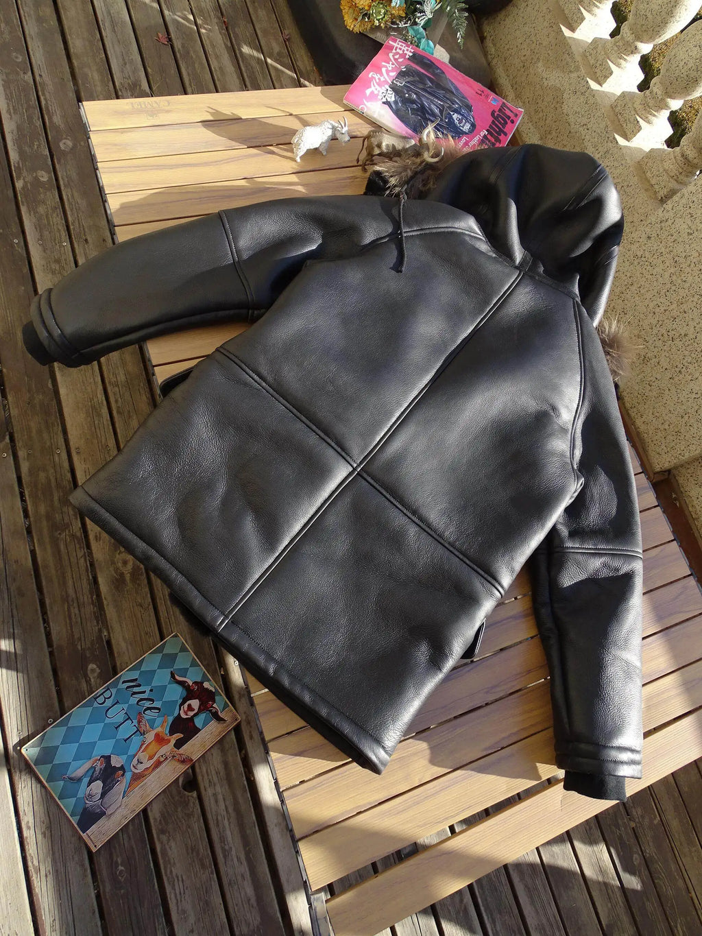 Black Winter Hooded Shearling Jacket Men Casual Style Plus Size 3XL Genuine Natural Thick Sheepskin Warm Single Breasted Coat