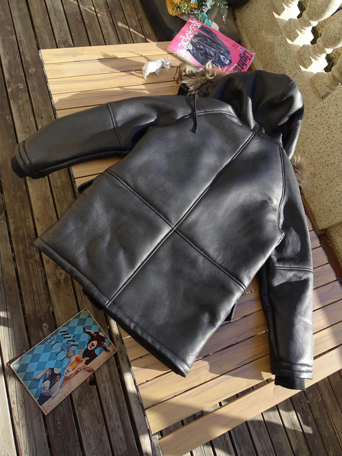 Black Winter Hooded Shearling Jacket Men Casual Style Plus Size 3XL Genuine Natural Thick Sheepskin Warm Single Breasted Coat