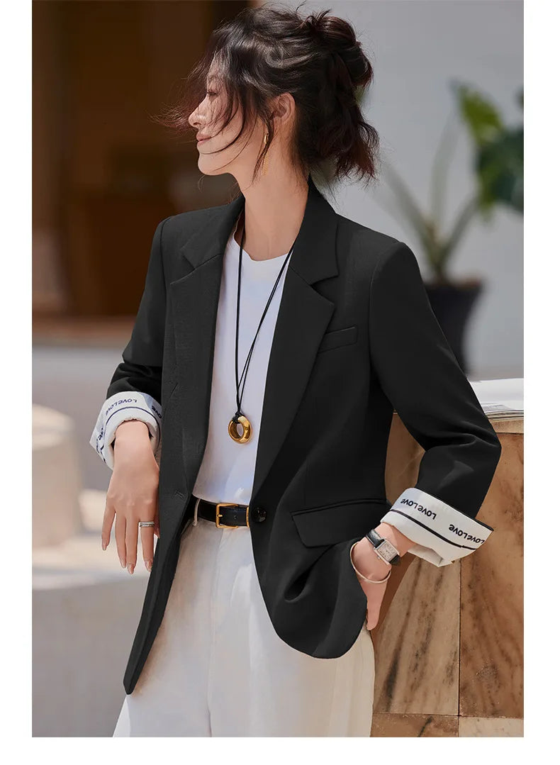 Café Brown Women's Casual Fashionable Suit Jacket Elegant Atmosphere Spring Autumn Season Polyester Spandex Commute Style