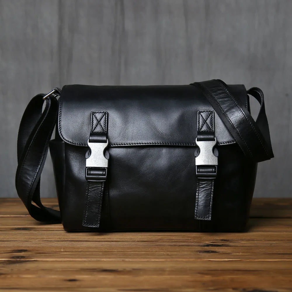 NZPJ Men's Vintage Genuine Leather Shoulder Bag Top Layer Cowhide Crossbody Bag Casual Men's Bag For 10-Inch IPad