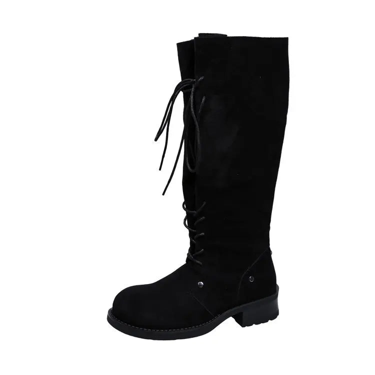 Retro Thick Heel High Tube Boots Women's 2026 New Autumn Korean Version Knot Knight Boots Two-Way Wear Knee-High Boots