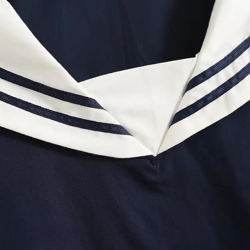 Loose Fit Striped Long Sleeve Crew Neck Women's Shirt Korean Style Navy Theme Autumn Fashion Fresh Sweet College Style