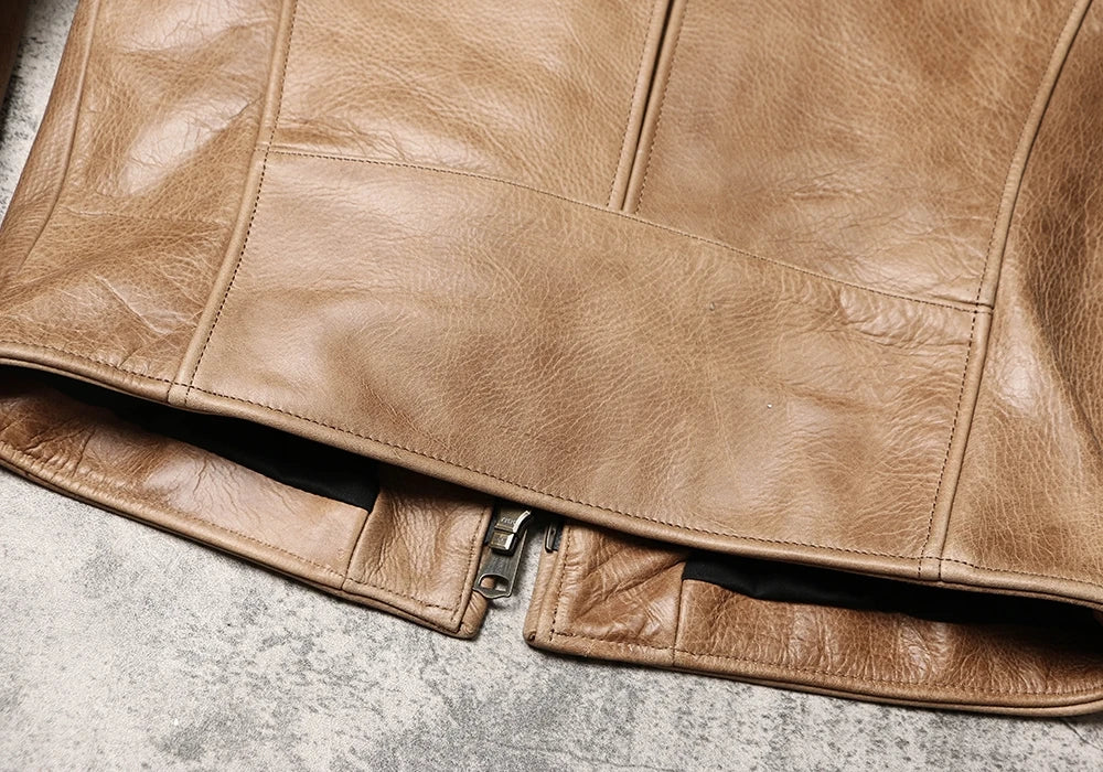 Light Brown Winter Leather Jacket Men Sprots Style Plus Size 5XL Genuine Natural Thick Cowhide Stand Collar Slim Leather Coat