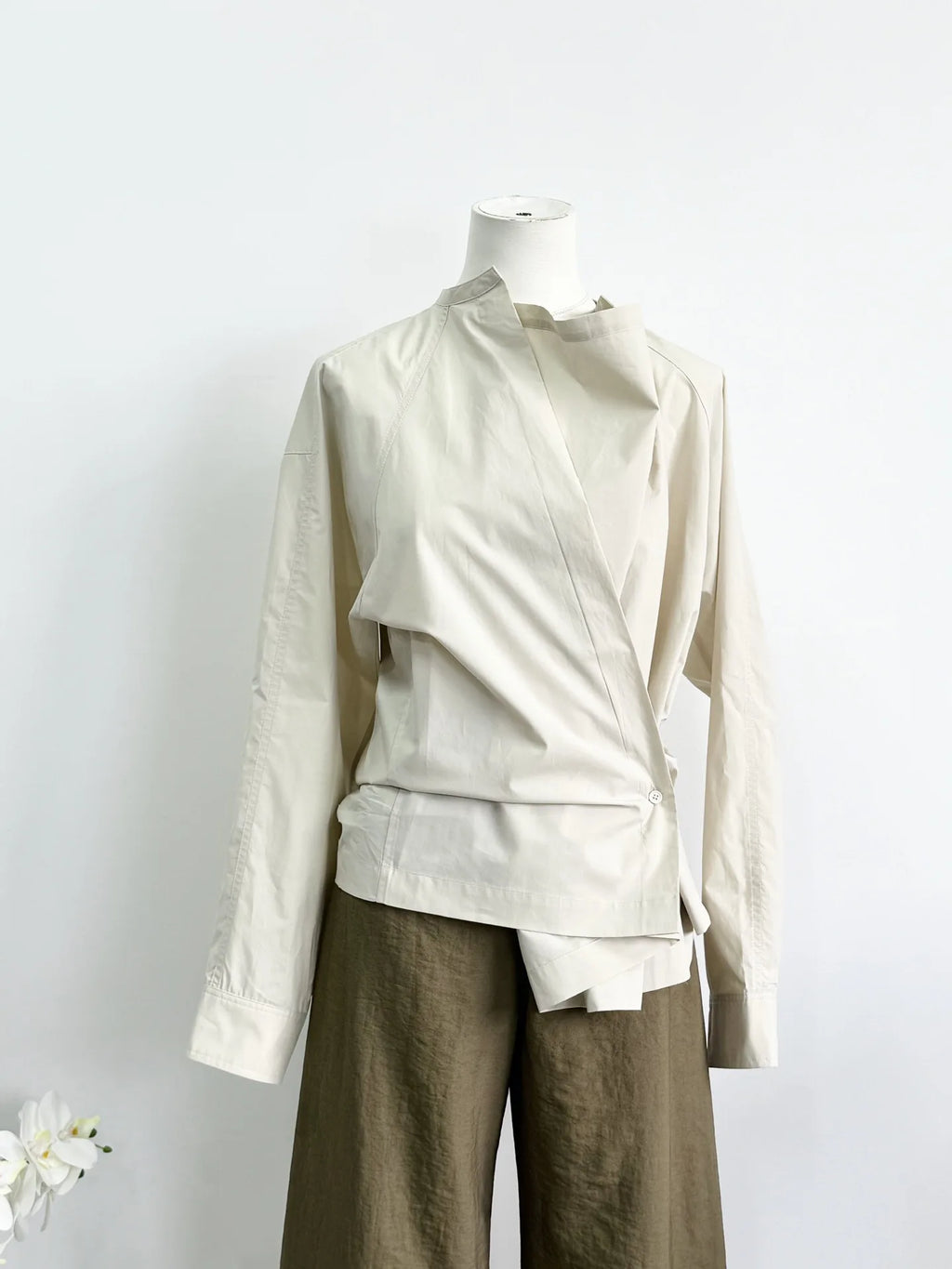 Asymmetric Button Side Split Long Sleeve Women's Shirt Le Home New Color Design Casual Commute Style Cotton British Style
