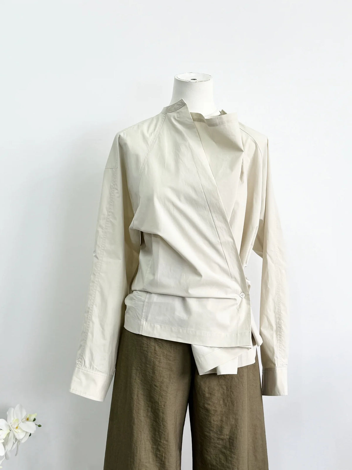 Asymmetric Button Side Split Long Sleeve Women's Shirt Le Home New Color Design Casual Commute Style Cotton British Style