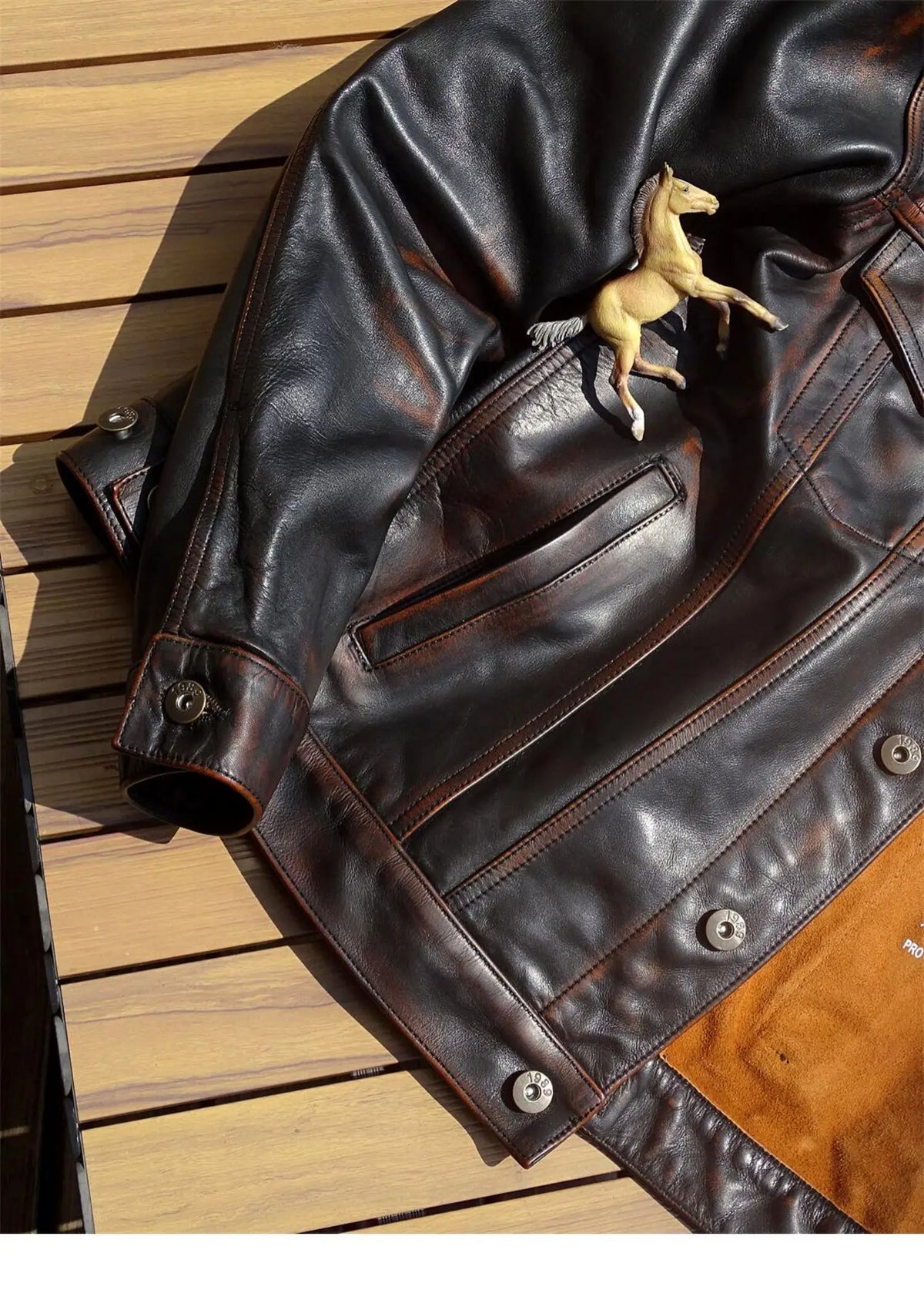 Retro Black Spring Leather Jacket Men Vintage Style American Size Genuine Natural Horsehide Single Breasted Denim Leather Coat