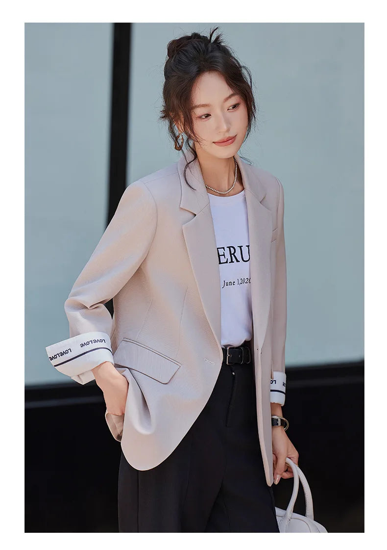 Café Brown Women's Casual Fashionable Suit Jacket Elegant Atmosphere Spring Autumn Season Polyester Spandex Commute Style