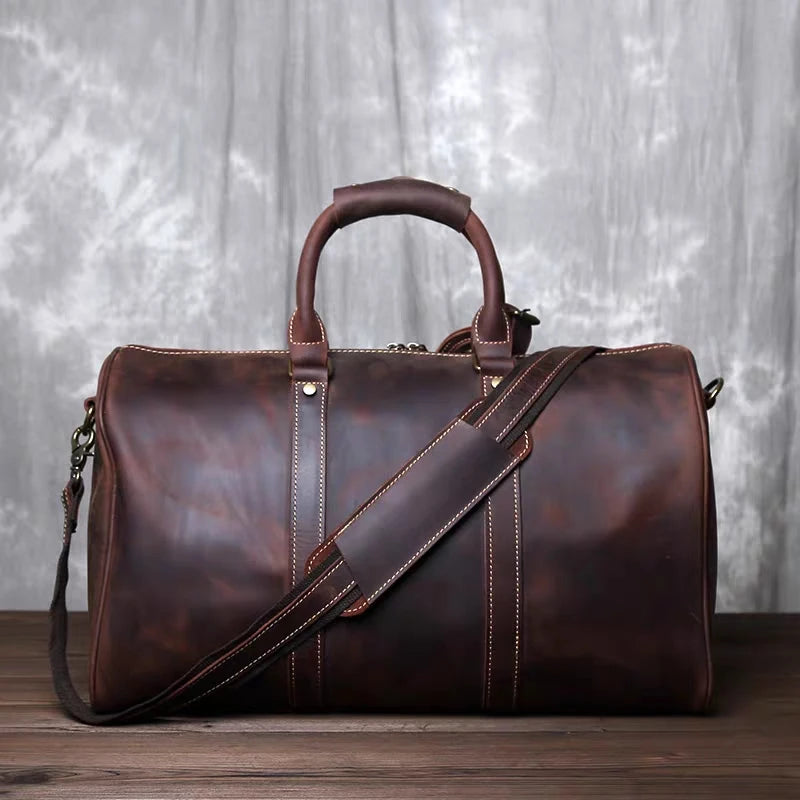 Retro Leather Men's Travel Bag Crazy-horse Leather Large-capacity Luggage Bag Top Layer Cowhide  Men Portable Diagonal Bag NZPJ