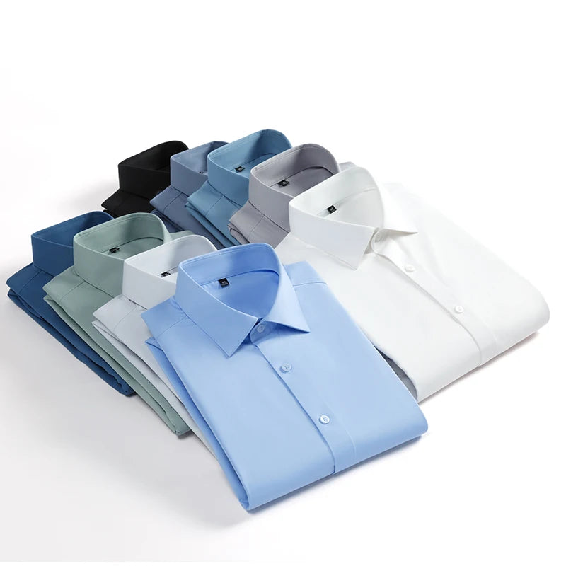Bamboo Fiber Solid Color Long Sleeve Shirts for Men Slim Fit Formal Plain Shirt Work Anti-Wrinkle Tops Soft Office Clothes