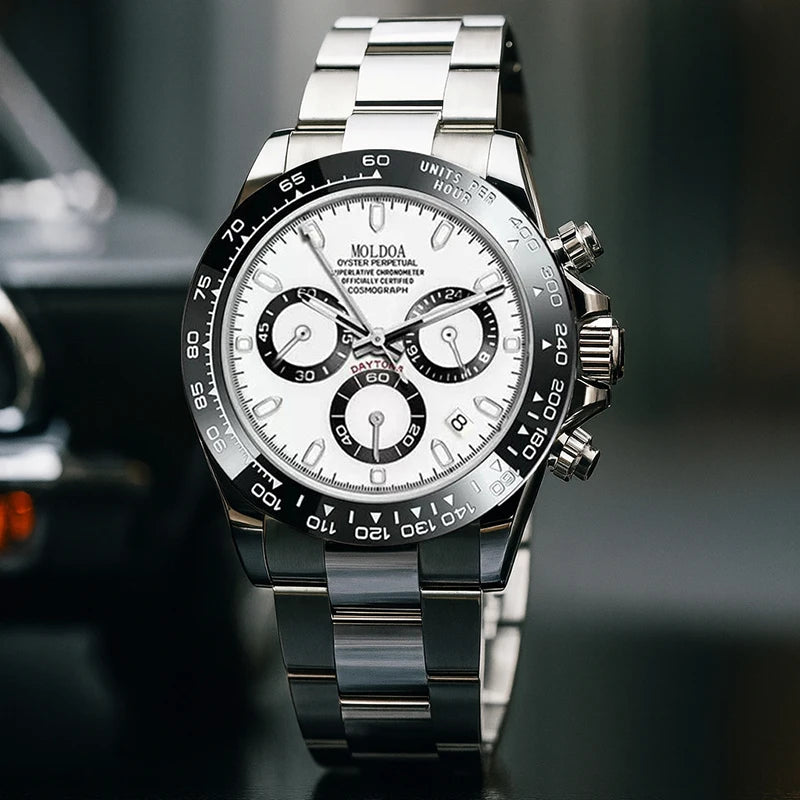 A Men's Silver Stainless Steel Trendy Multifunctional Quartz Watch with Dot and Line Display