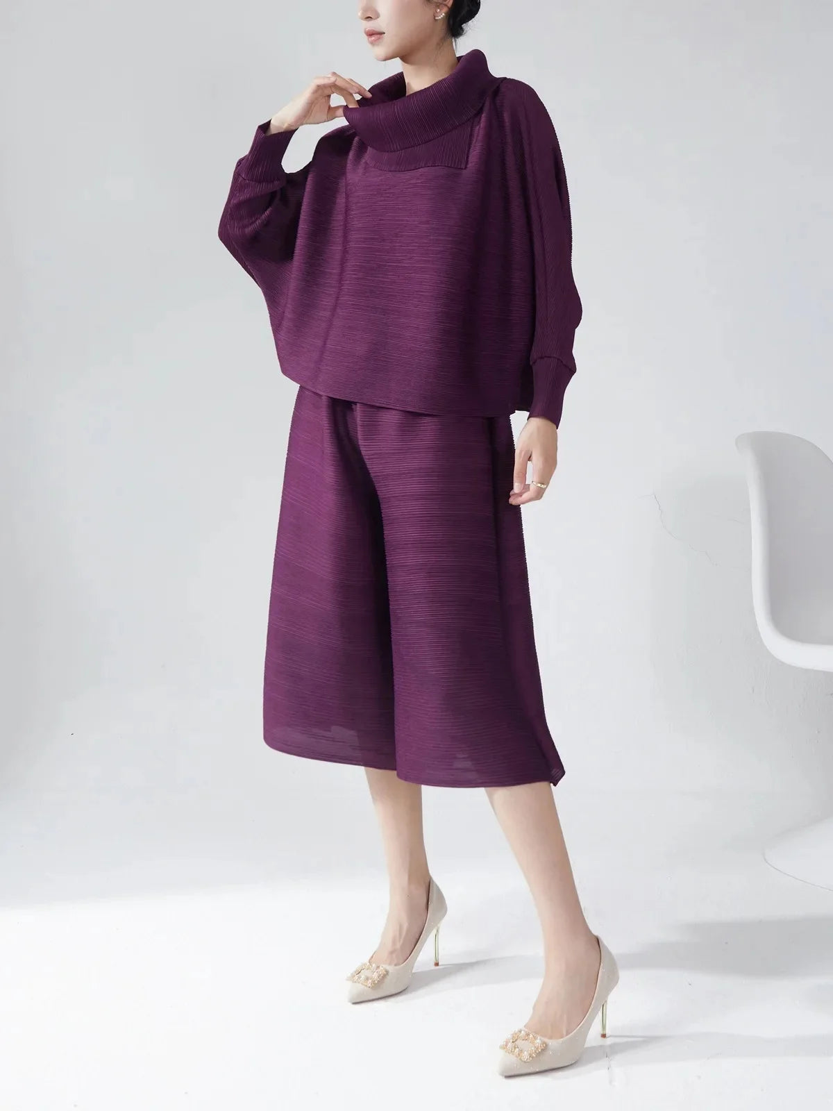plus Size Women's Wide Leg Pants Draped Thin Folded Summer Casual Seven-Five-Length Loose Fit Trousers by None(Ae Stock)