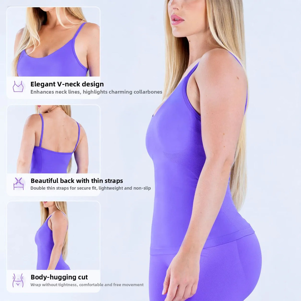 DFYNE New Seamless Yoga Vest U-Neck Thin Strap Fitness Sports Bralette Slim Fit Breathable Nylon Spandex Tank Top for Women