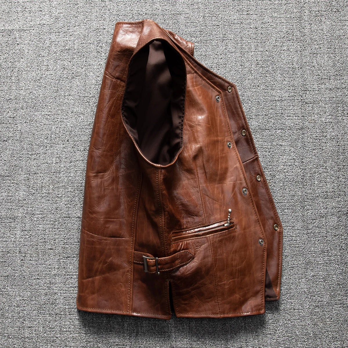 Brown Spring Leather Vest Men Retro Style Plus Size 5XL Genuine Natural Sheepskin O-Neck Collar Single Breasted Sleeveless Coat