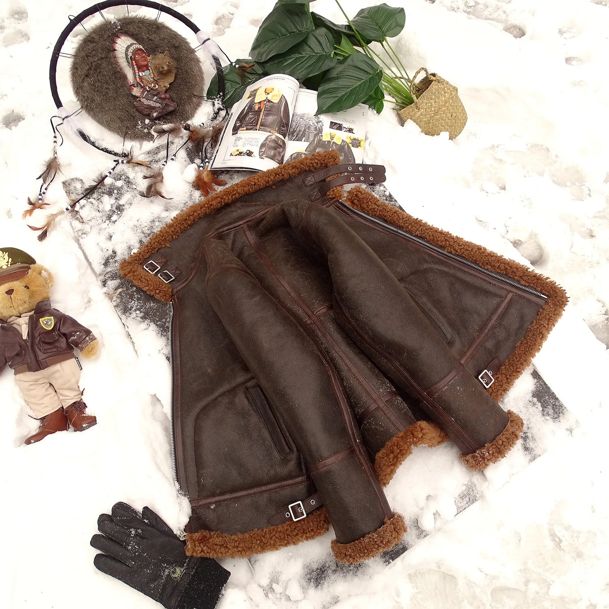 Dark Brown Winter Shearling Jacket Men Retro Vintage Style Plus Size 4XL Genuine Natural Sheepskin Bomber Military Flight Coat