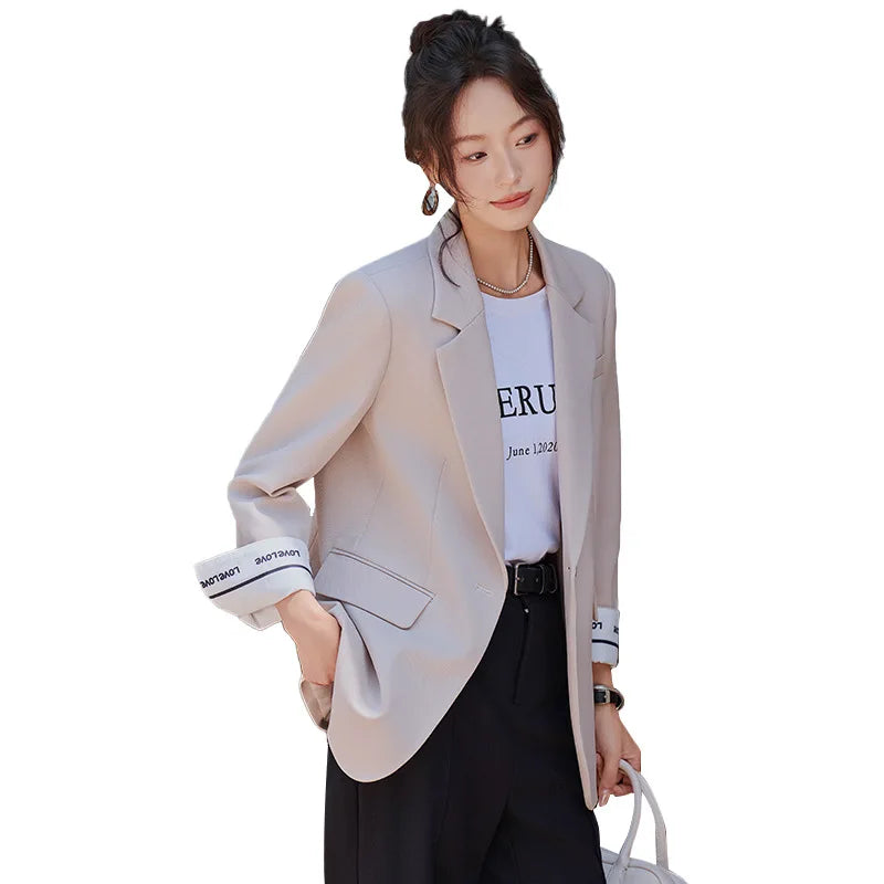 Café Brown Women's Casual Fashionable Suit Jacket Elegant Atmosphere Spring Autumn Season Polyester Spandex Commute Style