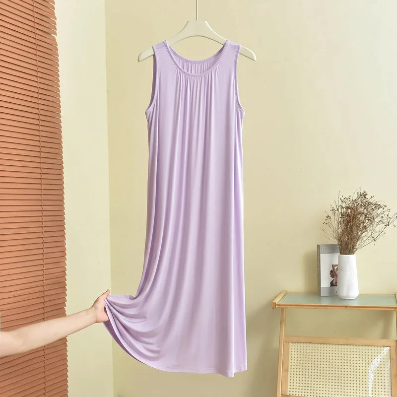 Loose Long Modal Dress Women's Summer Casual Home Clothes Outdoor Wear Vest Sleep Dress Straight Cut High Waist Midi Dress