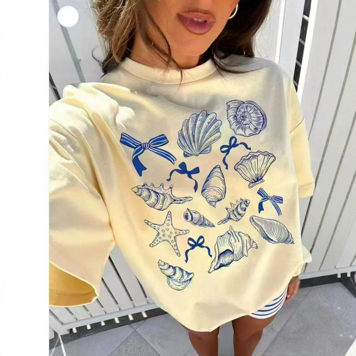 Loose Fit Embroidered Cotton T-Shirt Women's Shoulder Width round Neck Print Short Sleeve Cross-Border Half Sleeve Street Style