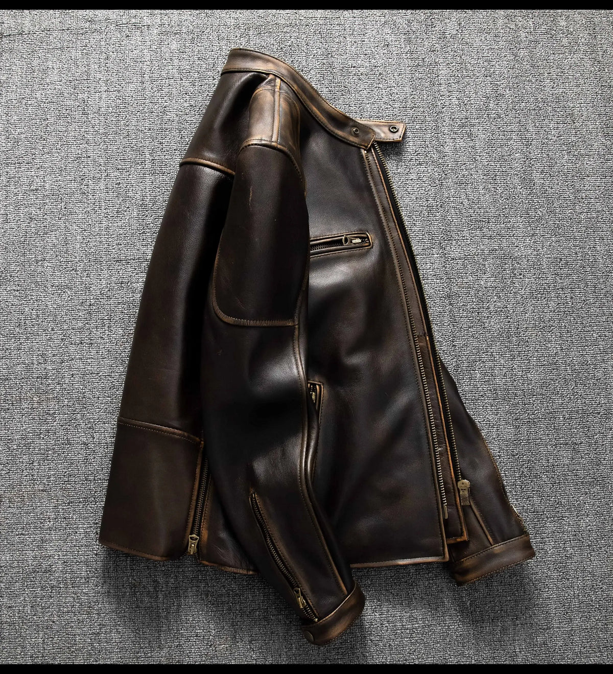 Dark Brown Autumn Leather Jacket Men Retro Style Plus Size 6XL Genuine Natural Cowhide Stand Collar J100 Motorcycle Sports Coat