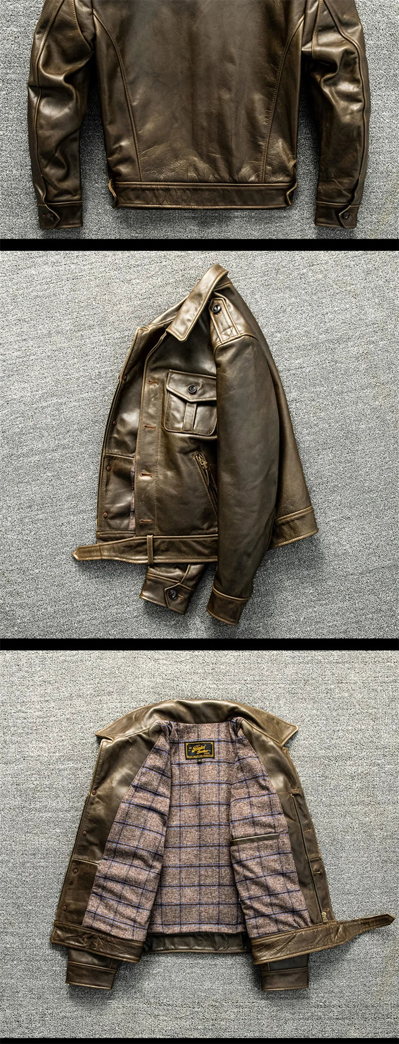 Light Green Autumn Leather Jacket Men Vintage Style Plus Size 4XL Genuine Natural Thick Cowhide Turn-Down Collar P37 Pilot Coat