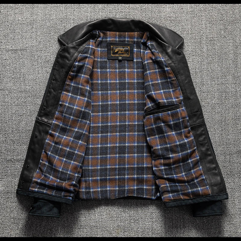 Black Winter Leather Jacket Men Vintage Style Plus Size 6XL Genuine Natural Cow Suede Turn-Down Collar Single Breasted Coat