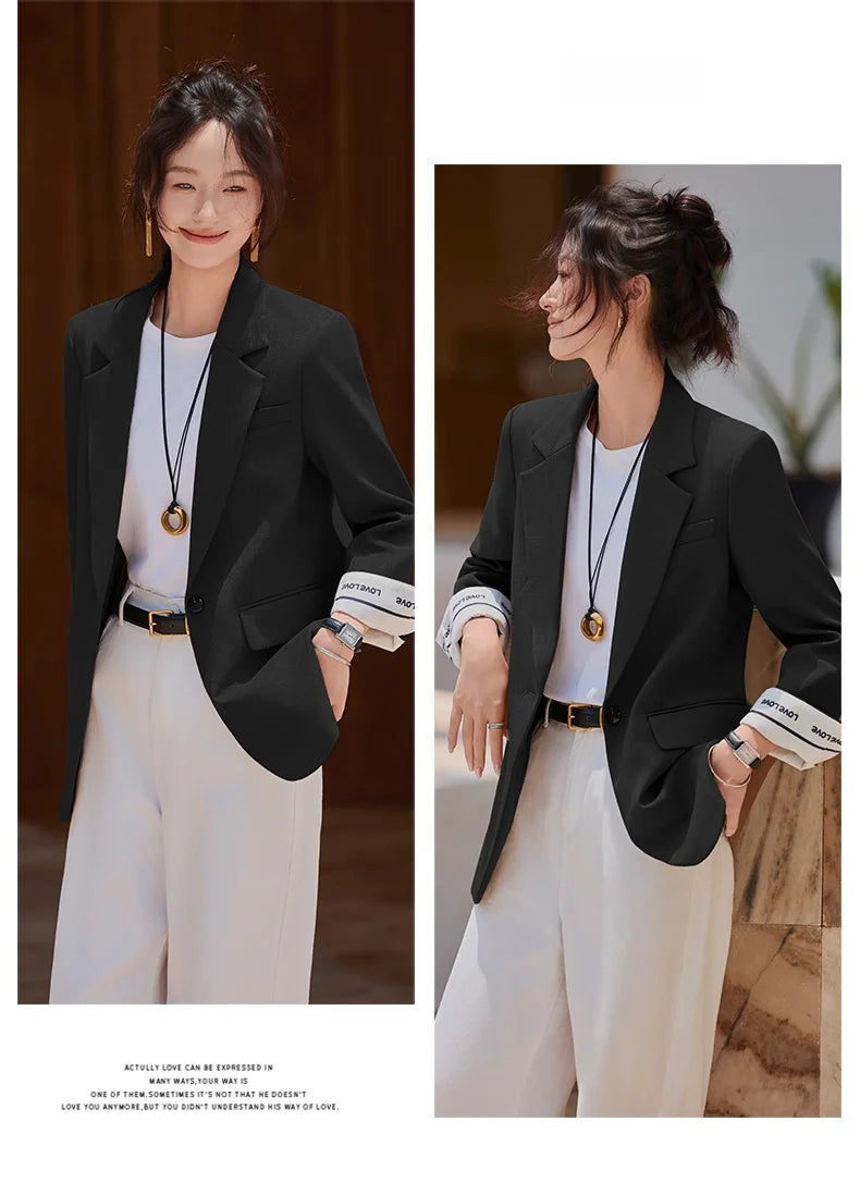 Café Brown Women's Casual Fashionable Suit Jacket Elegant Atmosphere Spring Autumn Season Polyester Spandex Commute Style