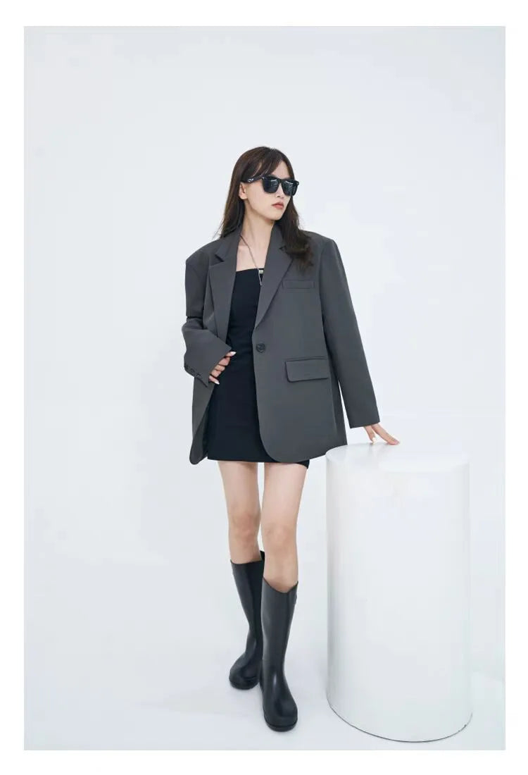 Casual Loose Women's Blazer Spring 2026 New Style Commute Fashionable Polyester Long Sleeve Single Button Patchwork Blazer