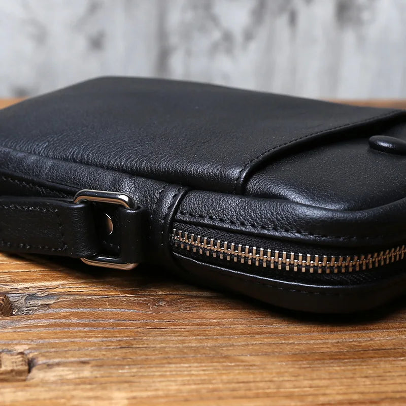 NZPJ Genuine Leather Men's Shoulder Bag, Top Layer Cowhide Crossbody Bag, Fashionable Men's Bag, Vertical Mobile Phone Bag